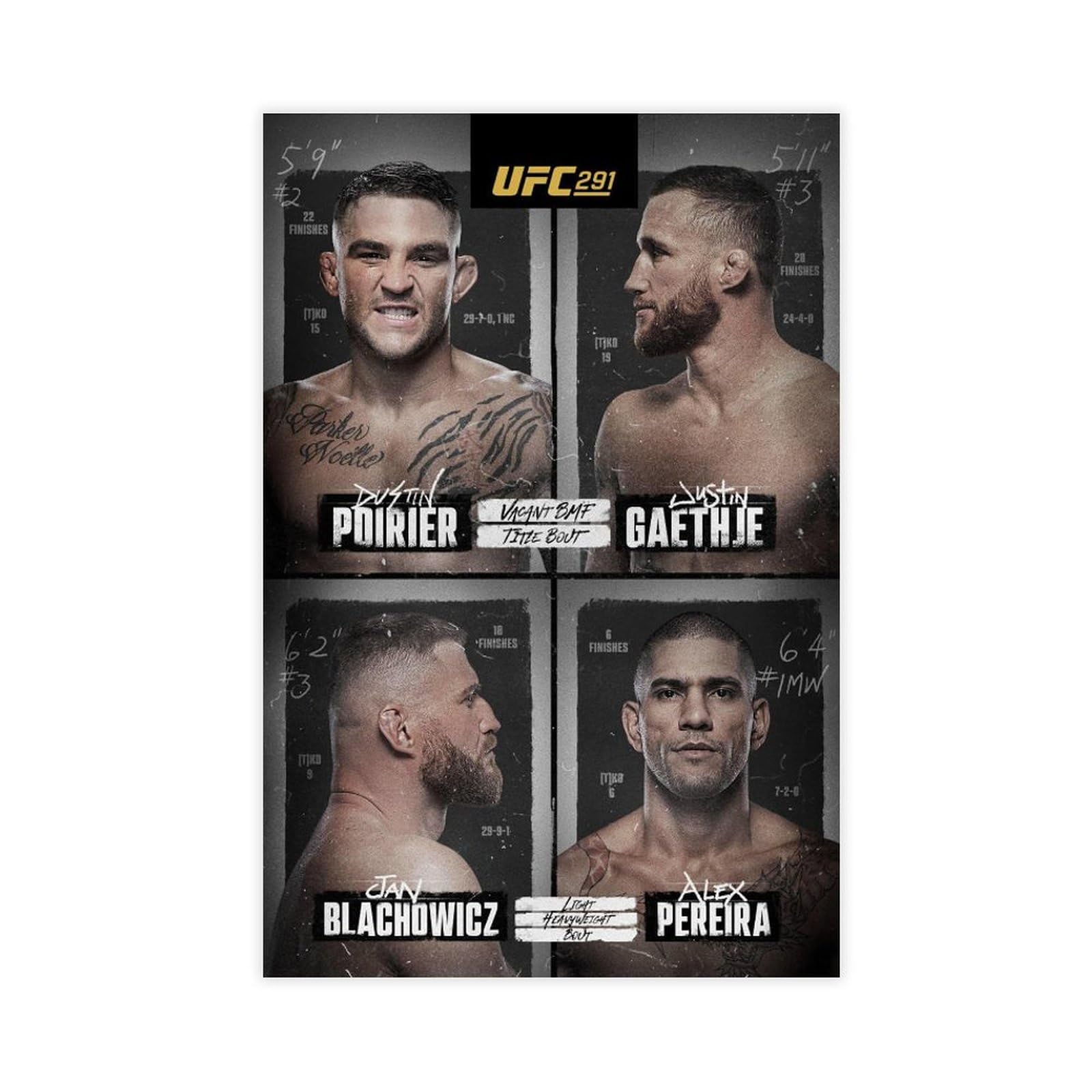 UFC 291 Dustin Poirier Vs Justin Gaethje Jan Blachowics Vs Alex Pereira BMF Title Fight Poster Canvas Poster Wall Art Decor Print Picture Paintings for Living Room Bedroom Decoration 12x18inch(30x45cm