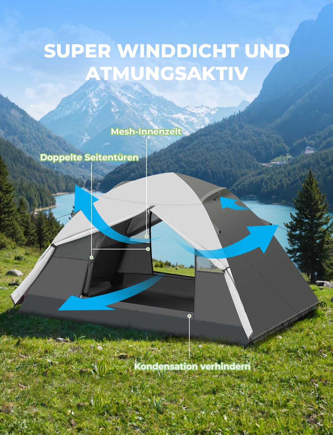 Camping Zelt Wurfzelt Zelt 2 Personen Kuppelzelt | Campingzelt Wasserdicht Winddicht Dome Tent Ultraleicht Zelt für Camping Outdoor Trekking