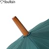 SoulRain 16 Ribs 48 inch Stick Umbrella Auto Open Solid Color Fashionable and Simple Arched Classic Wooden Handle Windproof Unbreakable Umbrella (Dark Green)