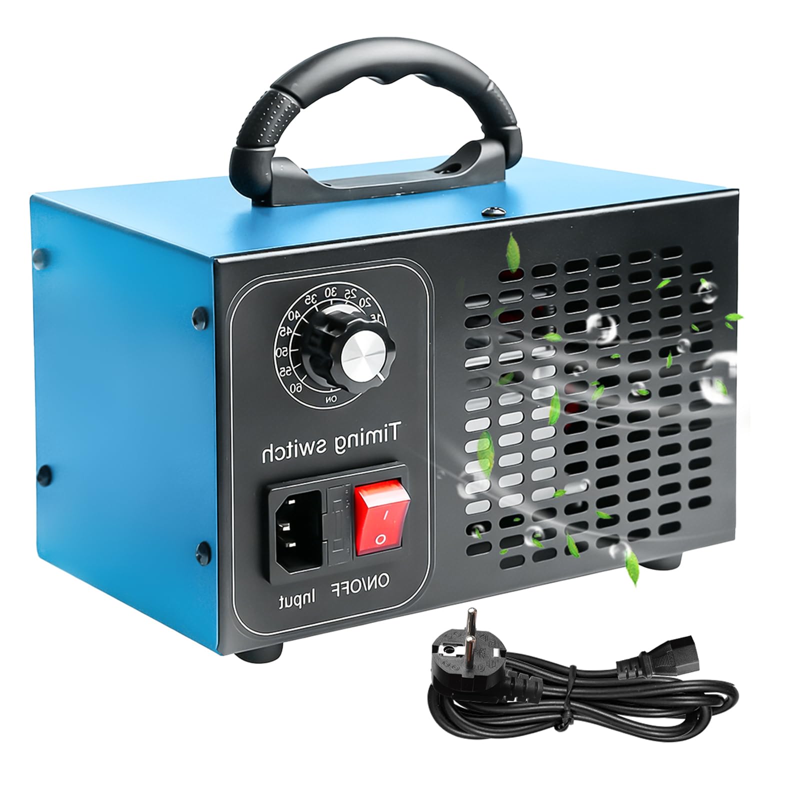 Generator ozonu 20 × 13,5 × 12,5 cm, 60000 mg/godz.: niebieskie urządzenie ozonowe, uniwersalny ozonizator, elektryczny, do samochodu, mieszkania, kuchni, obszaru zwierząt domowych, wytrzymały