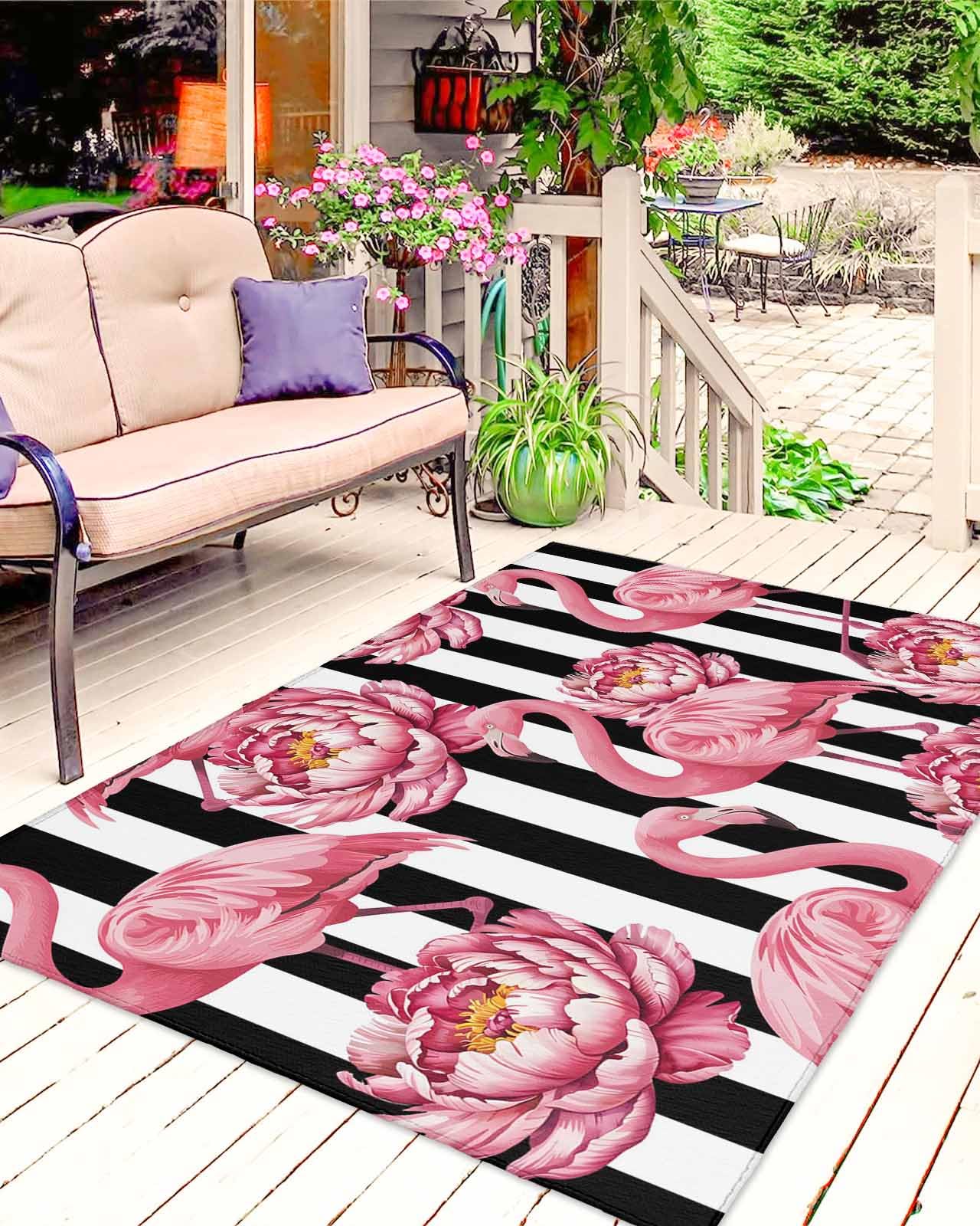 Amazon.com: Outdoor Rugs 6x9 ft,Summer Watercolor Pink Flamingo