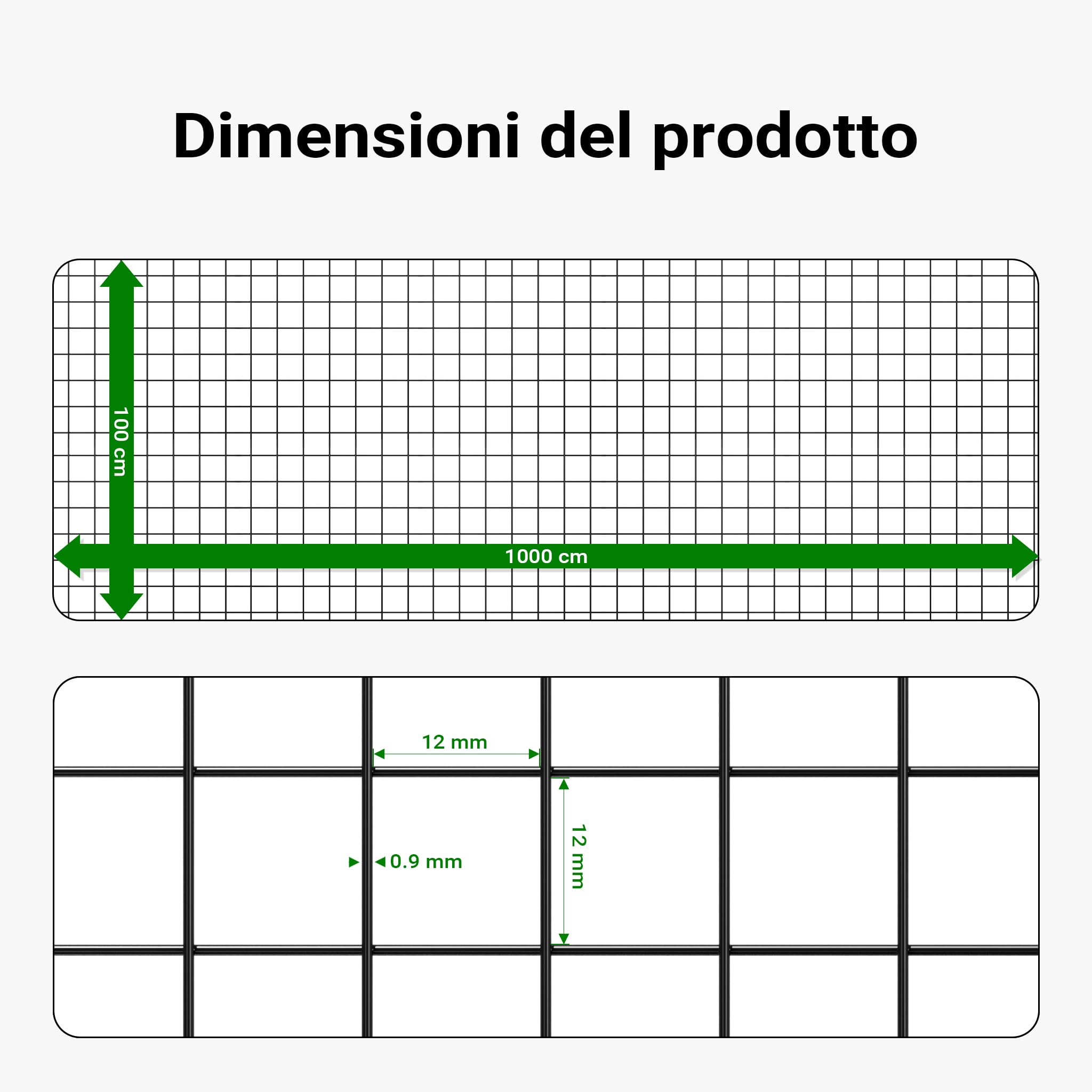 Wiltec Rete da voliera nera Maglie quadrate 12x12mm Rotolo da 10m Altezza 100cm Acciaio zincato