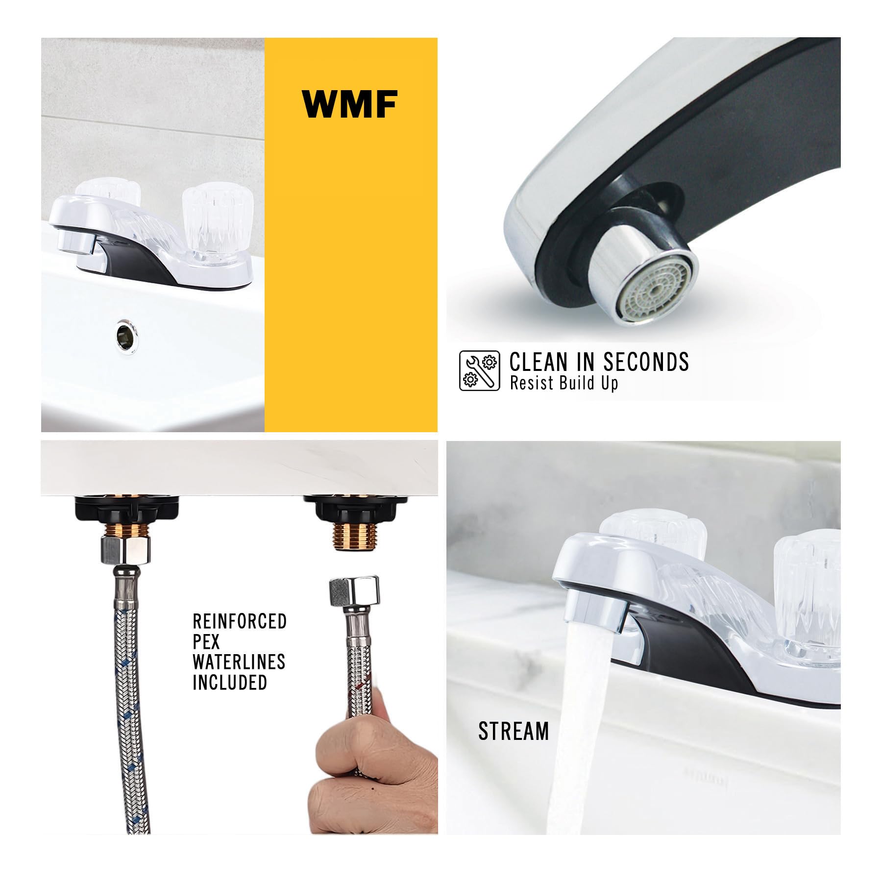 WMF-4224-BN RV Bathroom Faucet with Double Handle Polished Chrome Brushed Nickel Plating Over ABS Plastic 4 on Center — view 4