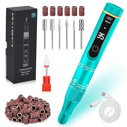 LIERKISS Taladro de uñas inalámbrico de 35000 rpm, recargable, profesional, kit de taladro de uñas inalámbrico, taladro acrílico para uñas de gel
