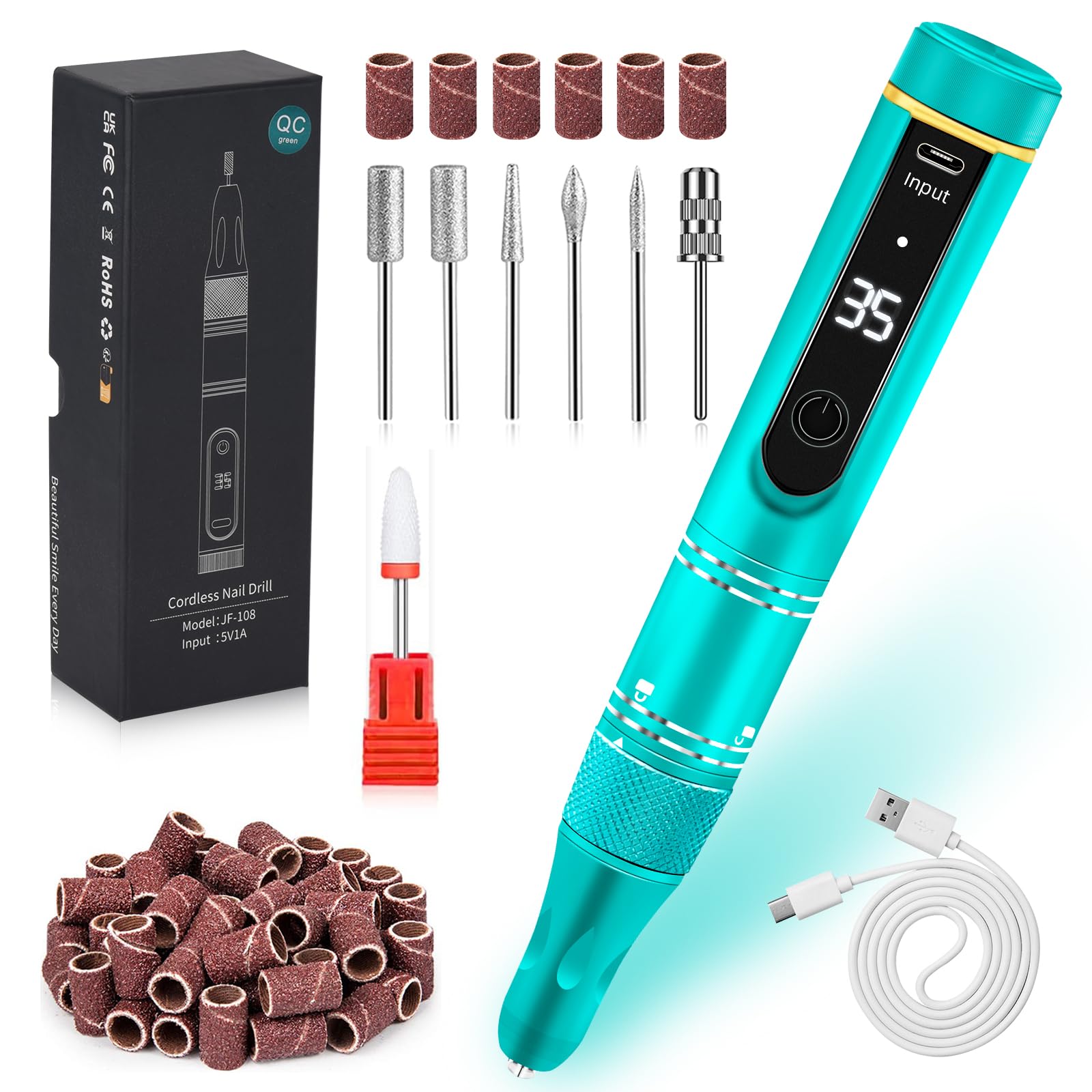 LIERKISS Nail Drill Cordless 35000RPM Rechargeable Professional Electric Nail Drill Kit Wireless Nail File Drill Acrylic Drill for Acrylic Gel Nails