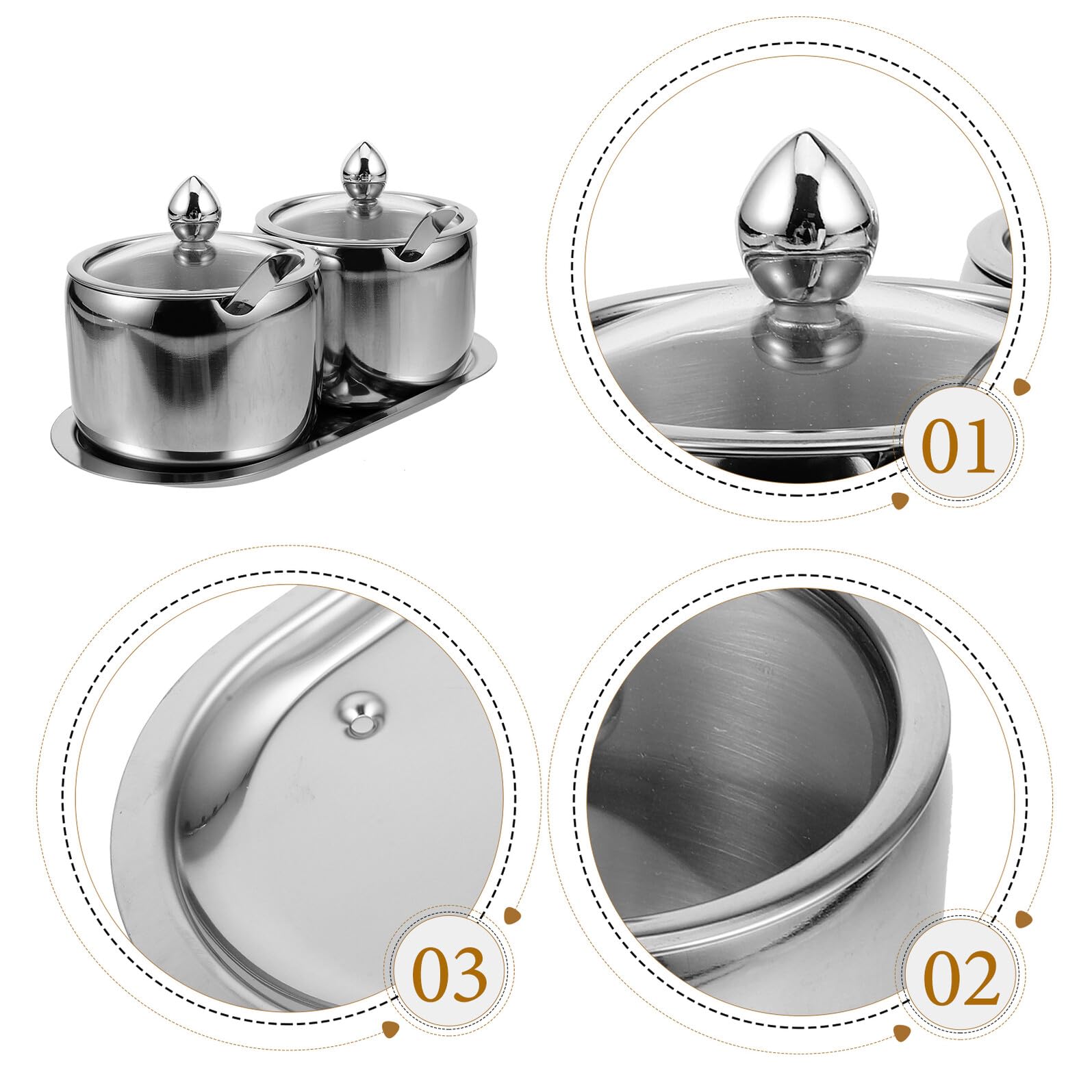 VICASKY Barattolo Di Condimento in Acciaio Inox Coperchio in Vetro Trasparente, Contenitore Spezie Da Cucina Versatile, Barattolo Per Zucchero Ampia Apertura Per Uso Domestico e Professionale