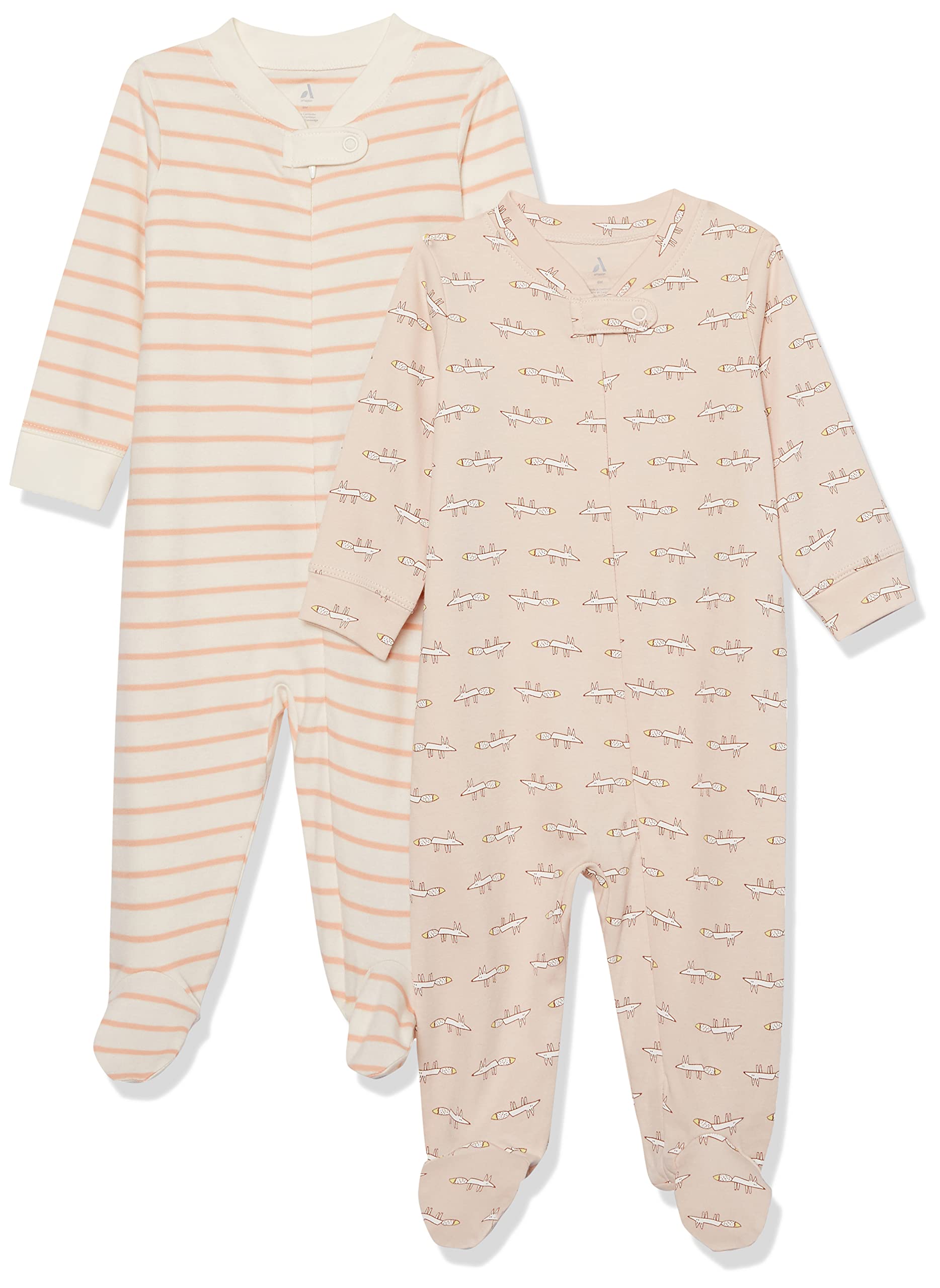 Amazon Essentials Pagliaccetto con Piedi in Cotone Biologico (precedentemente Amazon Aware) Unisex Bimbi, Pacco da 2