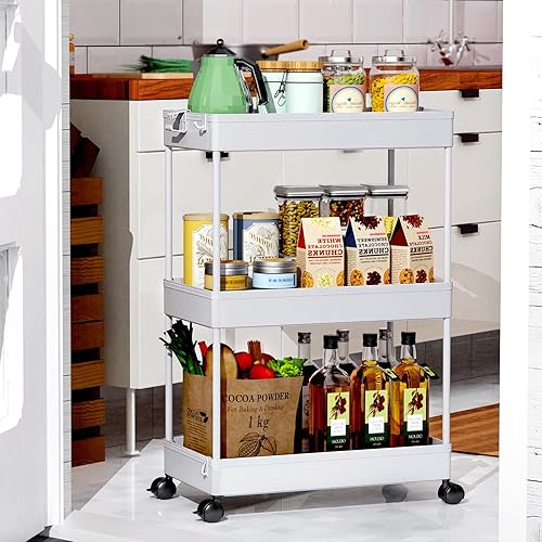 Miniatura 8 de SPACEKEEPER Carrito de almacenamiento con ruedas de 3 niveles para baño, organizador con ruedas, organizador de cuarto de servicio, estantería