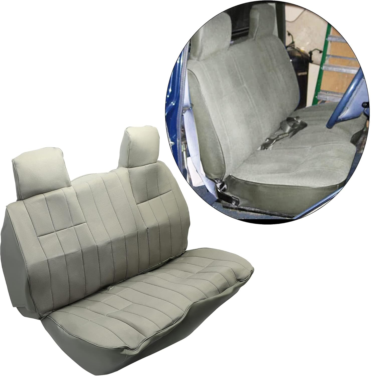 Kojem Gray Bench Seat Covers Upholstery Compatible with Toyota Pick-up SR5 / DLX Extended/Base Standard Cab Base Cab & Chassis 2 Door 1987-1994 Truck Solid Bench w/Headrest