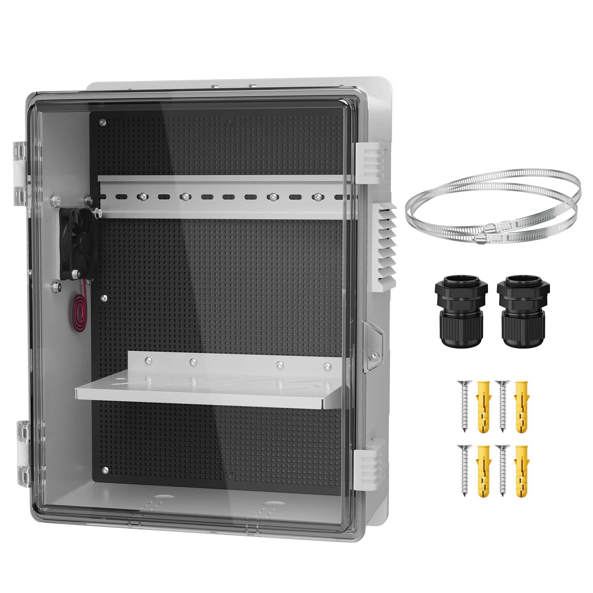 Joinfworld White Outdoor Electrical Box Waterproof Clear Enclosure, 16x11x6 ABS Plastic WiFi Box with Fan Vented Dust Screen