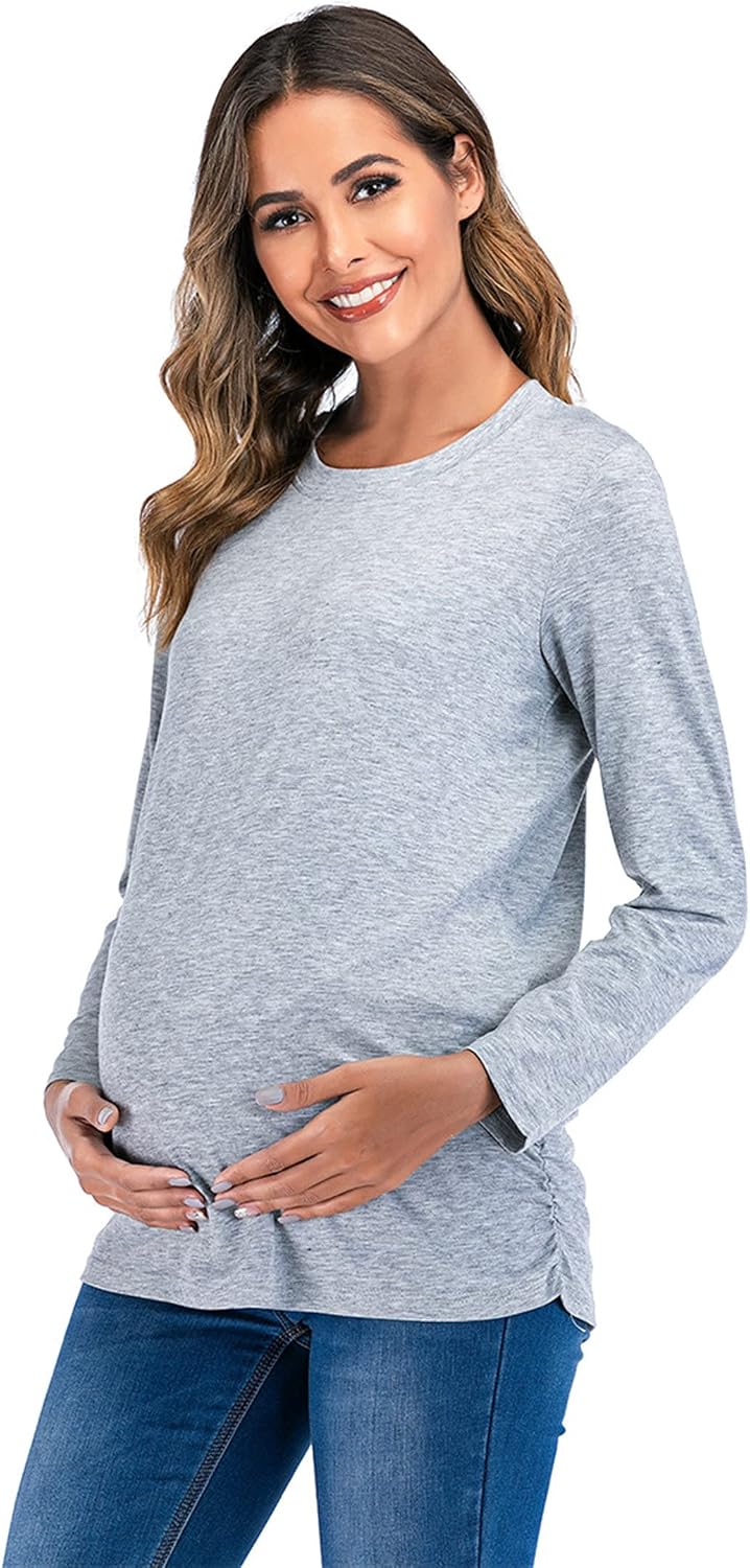 DGHM-JLMY Summer Loose Long Sleeve Maternity Clothes Casual Top Pregnancy Sweatshirt Tunics Clothes Ruched Pregnancy Top