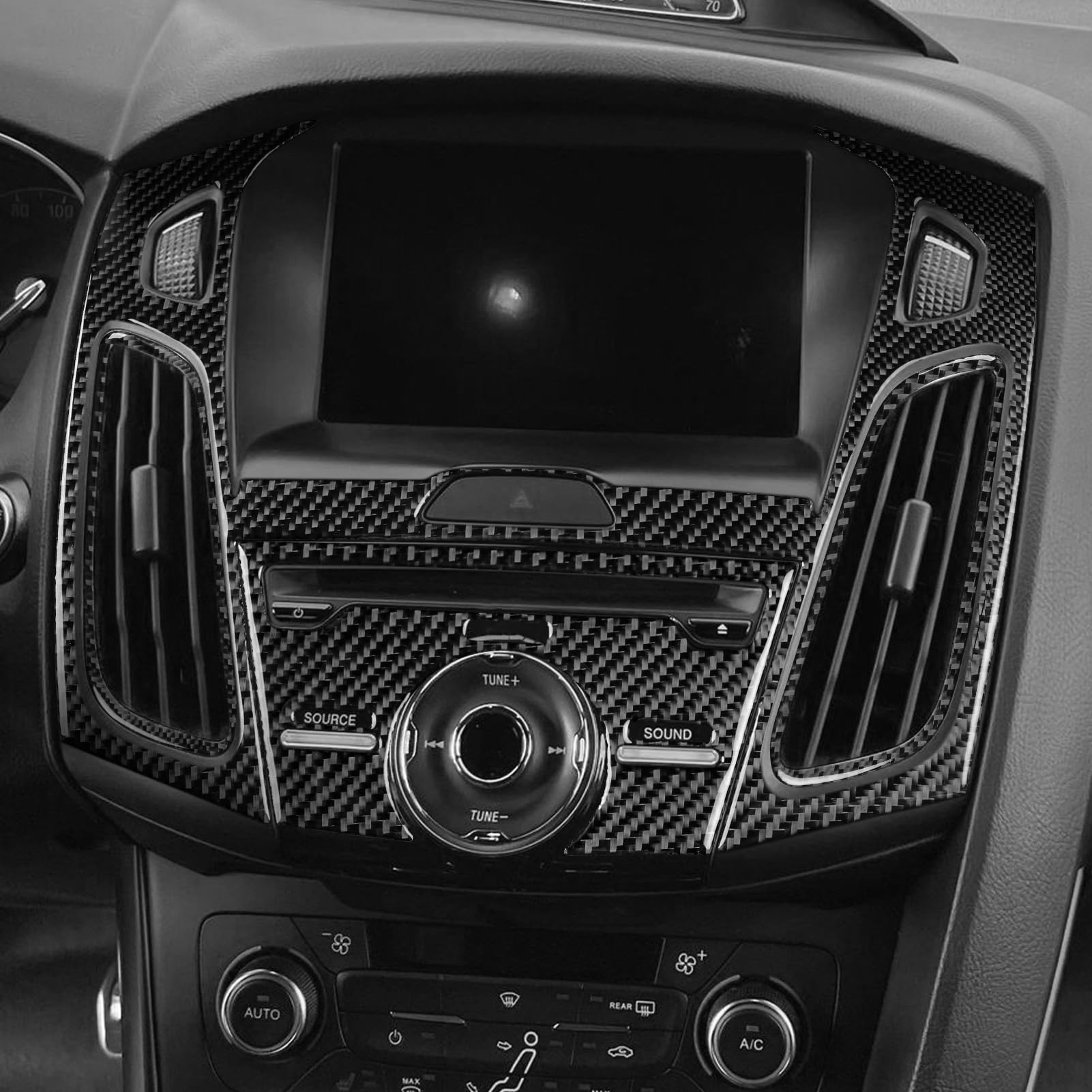 Interior Cover Trim Stickers Real Carbon Fiber Compatible with Ford Focus ST/ECO Boost 2015-2018 2016 2017 Accessories Central Console Radio Panel Type-B (Not for RS)