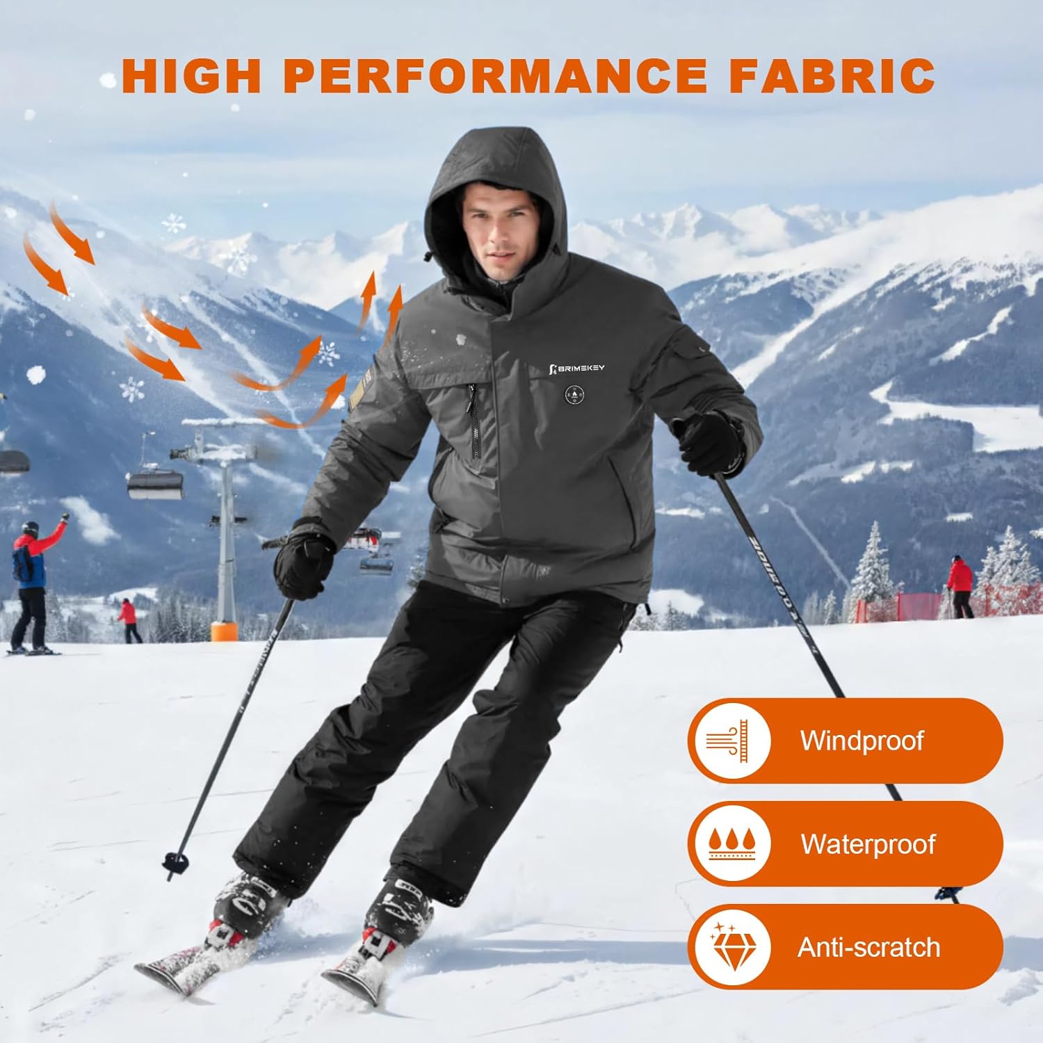 Skiing Graphene Heated Jacket for Men with 20000mAh Battery Pack Fleece Lining Mens Heated Coat Waterproof Windproof - Image 6