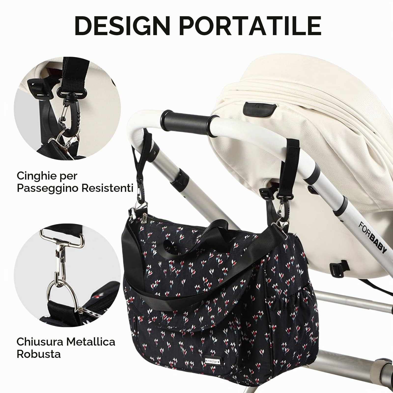 SONARIN Multifunzione Borsa Fasciatoio per Neonato, Cambio e Pannolini da Viaggio Impermeabile con Fasciatoio, Bottiglia & Ganci Passeggino (Blu Scuro)