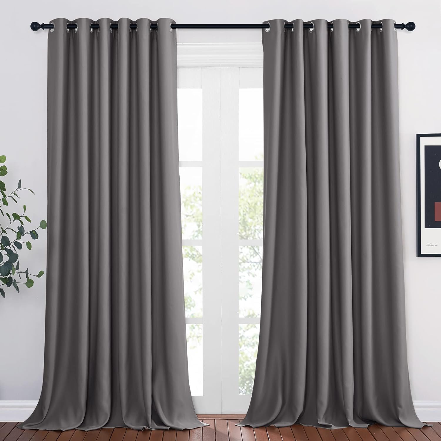 NICETOWN Bedroom Blackout Curtains 95 inch Length - Triple Weave Energy Saving Thermal Insulated Solid Grommet Blackout Draperies for Patio/Hall (1 Pair, 80 inches Wide, Grey)