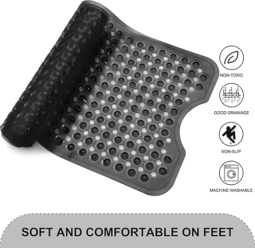 Vista 17 de Tapetes para bañera y ducha, antideslizante, 40 x 16 pulgadas, extra grande, lavable a máquina, con orificios de drenaje, ventosas para suelo de Gris