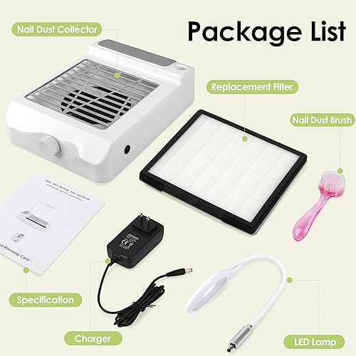 Miniatura 7 de Colector de polvo de uñas con lámpara, potente colector de polvo para uñas, ventilador de uñas de velocidad ajustable, colector de polvo con filtro