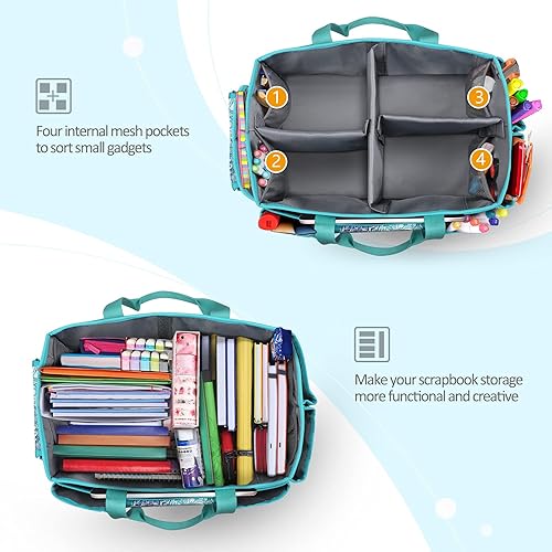 Miniatura 2 de FINPAC Bolsa grande de almacenamiento para manualidades con múltiples bolsillos, estuche de transporte para álbumes de recortes, organizador de
