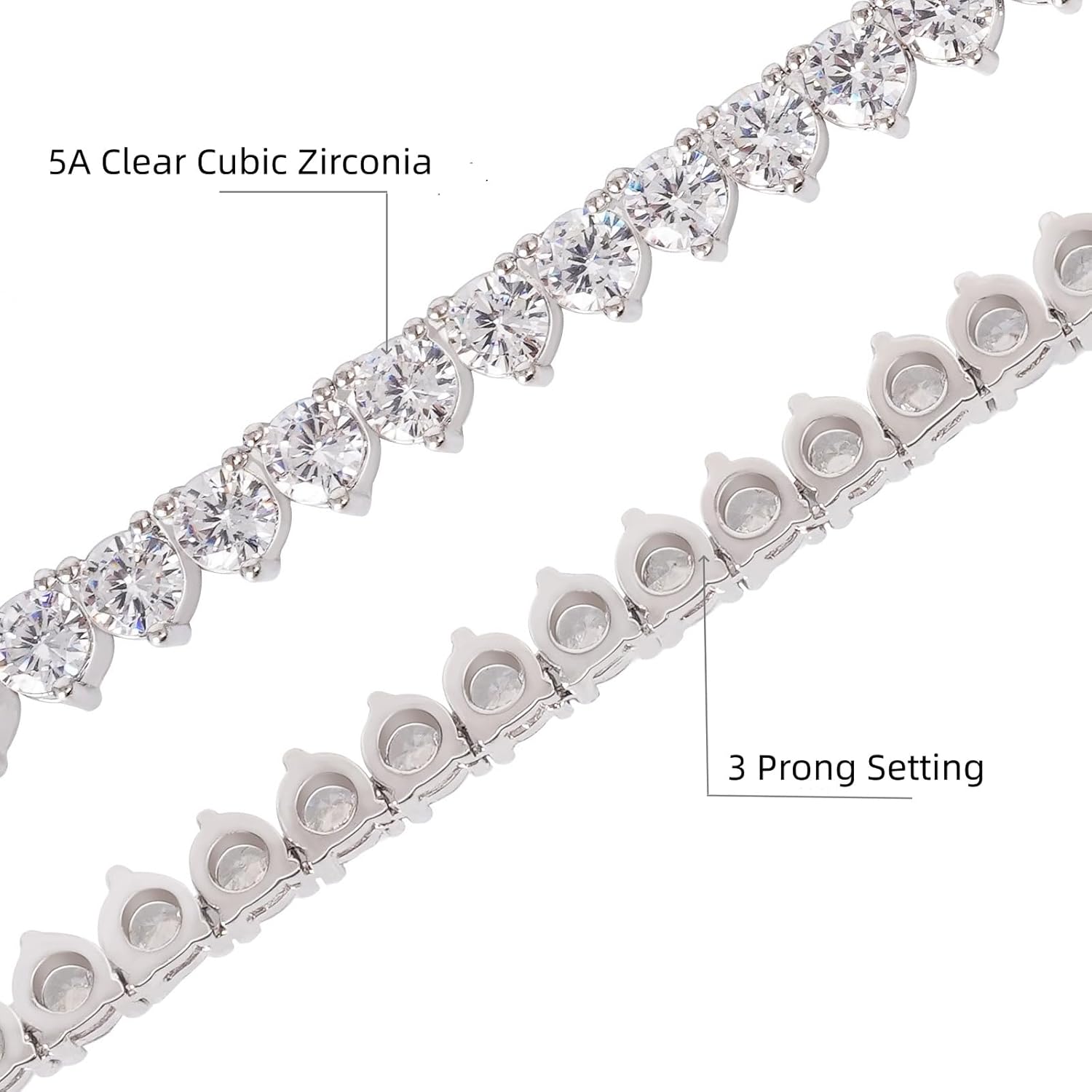 Tennis Necklaces for Women Men 18K White/Yellow Gold Plated 3 Prong 4mm Round CZ Classic Necklace Diamond Chain Sizes 16-18 Inches