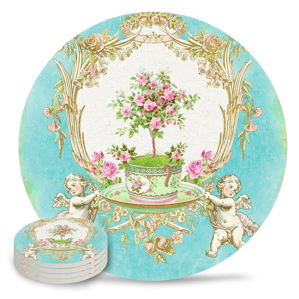 Französische Barock-Tischsets für Tisch, Küche, Couchtisch, Dekorationszubehör, Keramik-Untersetzer (Farbe: A, Größe: 4 Stück) HGCHH
