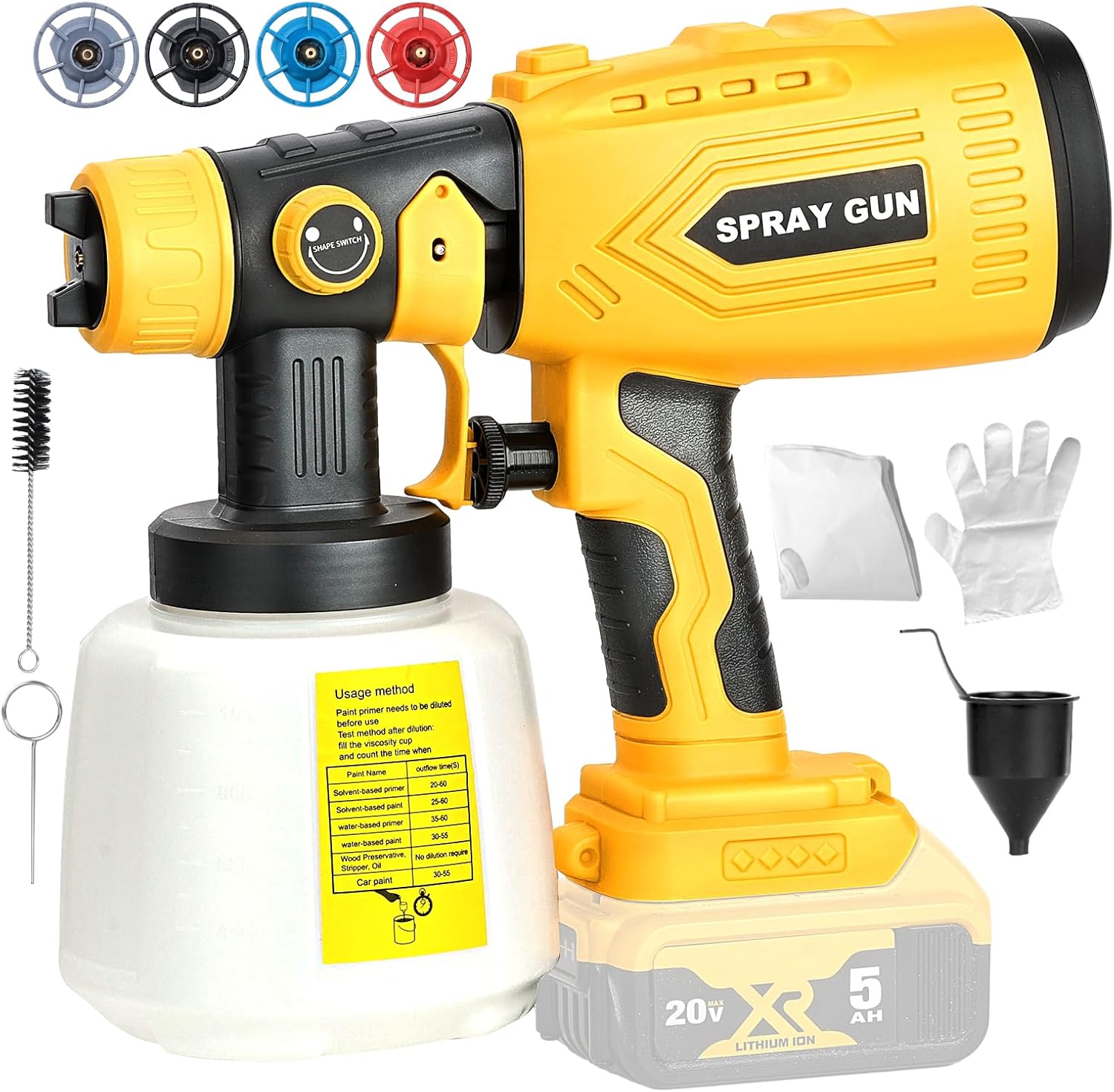 Cordless Paint Sprayer for Dewalt 20V Battery, Handheld Paint Gun with 3 Spray Patterns & 4 Nozzles, Ideal for DIY Projects, House Painting, Furniture & More (No Battery Included)