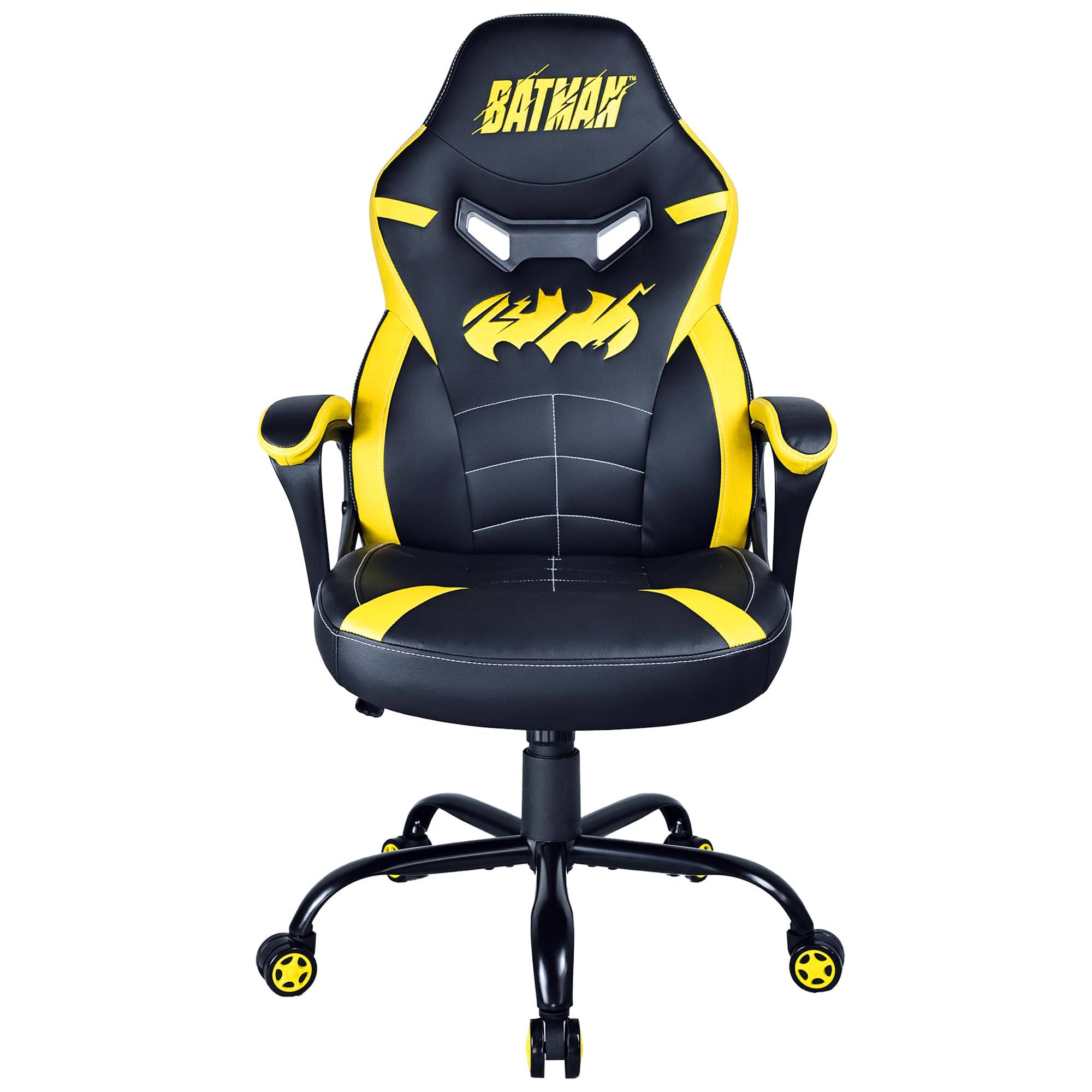 Subsonic - Chaise Gaming Batman pour Enfant et Ado - Fauteuil de Bureau Ergonomique avec Mousse Haute Densité, Mécanisme à Bascule et Accoudoirs Confortables - Hauteur Réglable - Noir et Jaune