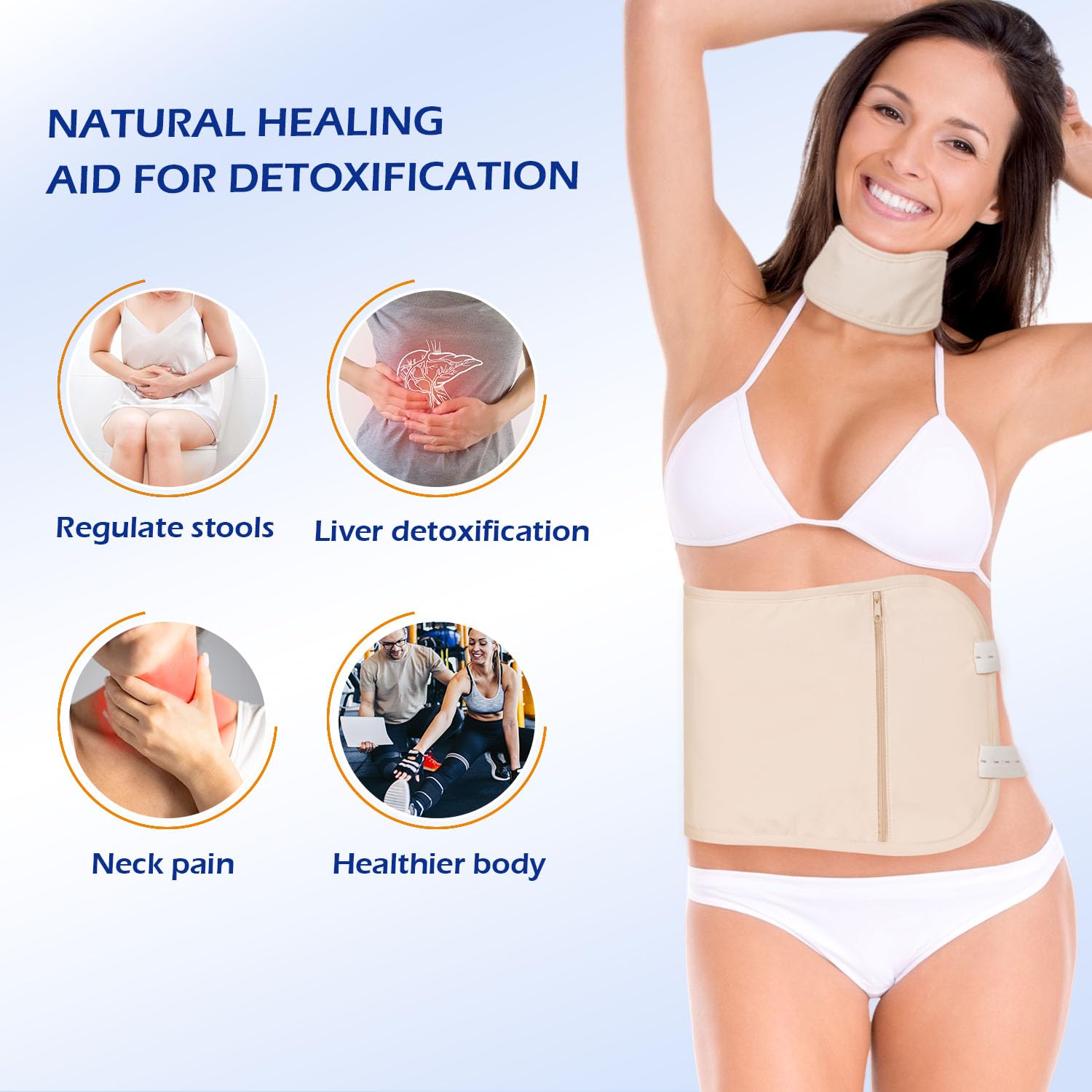 Poyday Castor Oil Pack Wrap: 3Pcs Cotton Castor Oil Wrap Reusable for Liver Detox & Thyroid Neck Adjustable Compress Pads Kit Less Inflammation Constipation - No Organic Oil (Khaki*3)