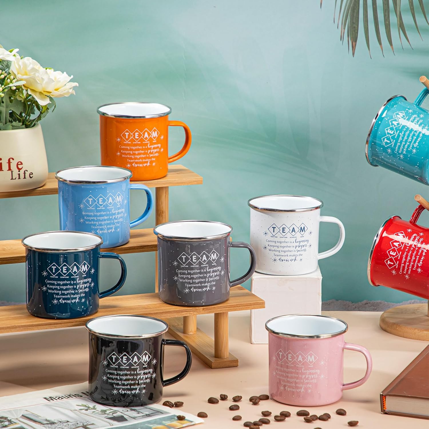 Norme 10 Pcs Team Gifts Bulk for Volunteer Appreciation, Welcome Best Team Ever Enamel Coffee Mugs 12oz Thank You Appreciation Gift for Employee Staff Nurse Week Lab Week (Colorful)