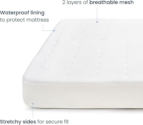 Miniatura 2 de HALO Funda de colchón transpirable para cuna, malla acolchada, impermeable, ajuste universal para cuna estándar y camas de niños pequeños, fácil de