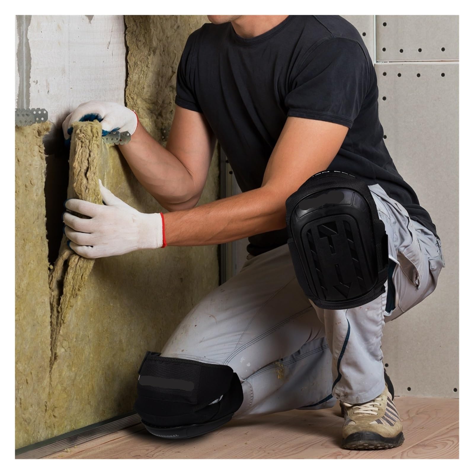 Genérico Rodilleras for Trabajo, construcción, jardinería, Pisos y Limpieza con Tapa Antideslizante Resistente: Gel Suave Acolchado de Espuma(Black)