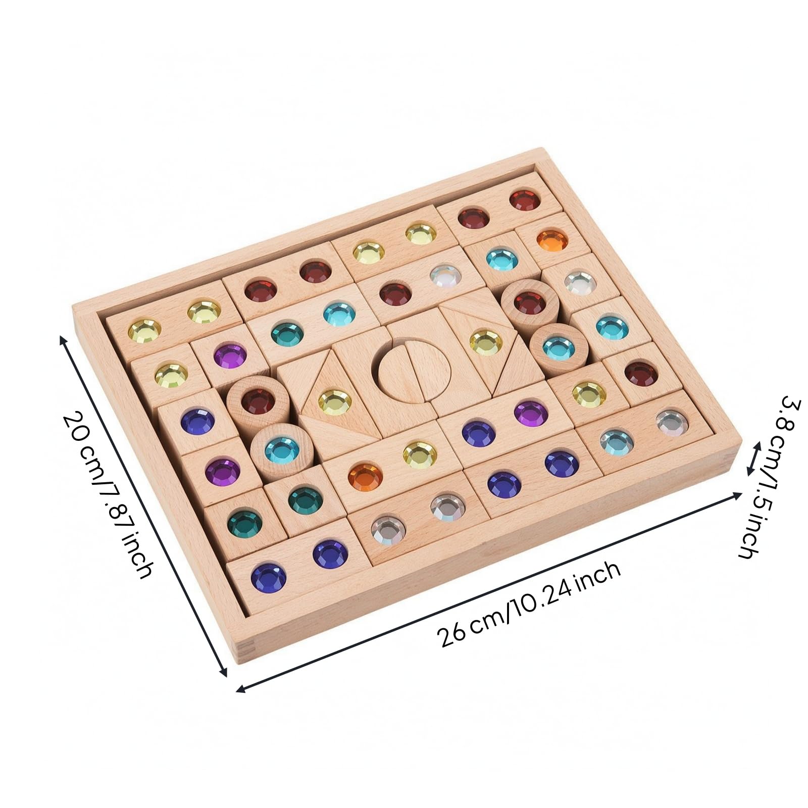 Blocchi di Legno con Inserti Colorati | Costruzioni Fantasiose e fortezze, Set di Blocchi con Scatola Legno, Educativo, per Area Giochi