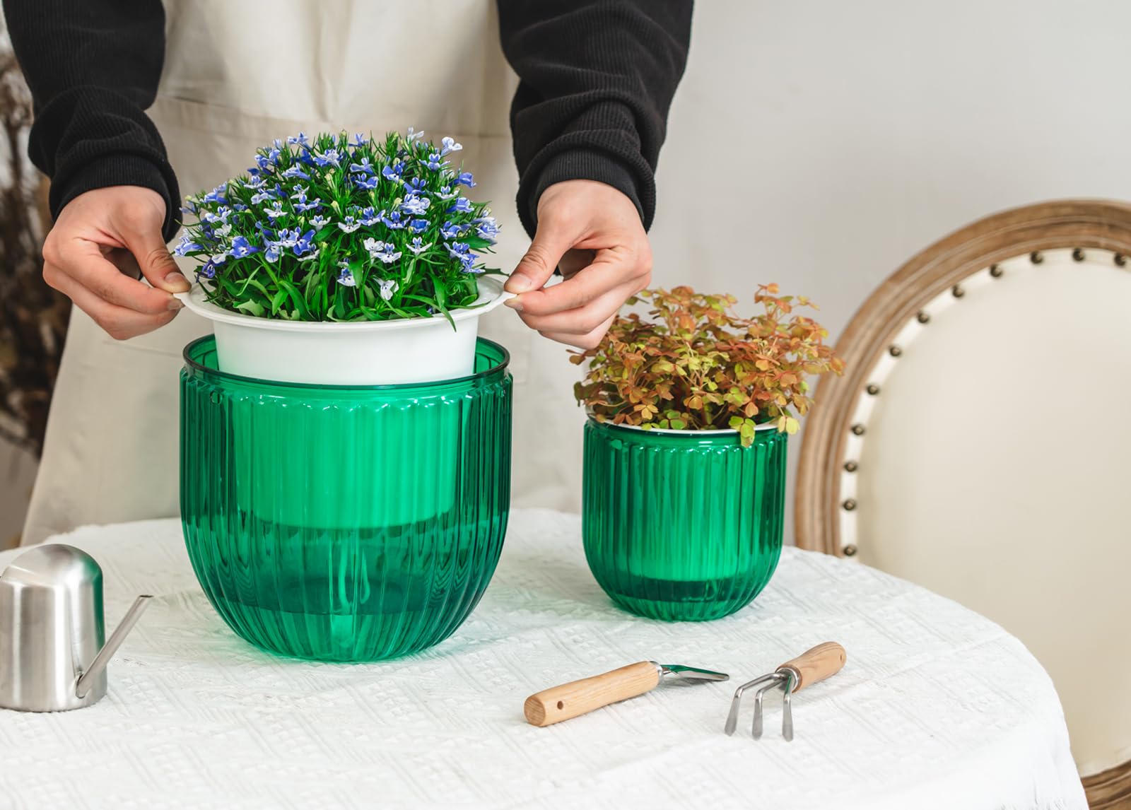 Lot de 2 pots de fleurs suspendus - 13,5/21 cm - Pour l'extérieur et l'intérieur - Pot de fleurs suspendu pour plantes