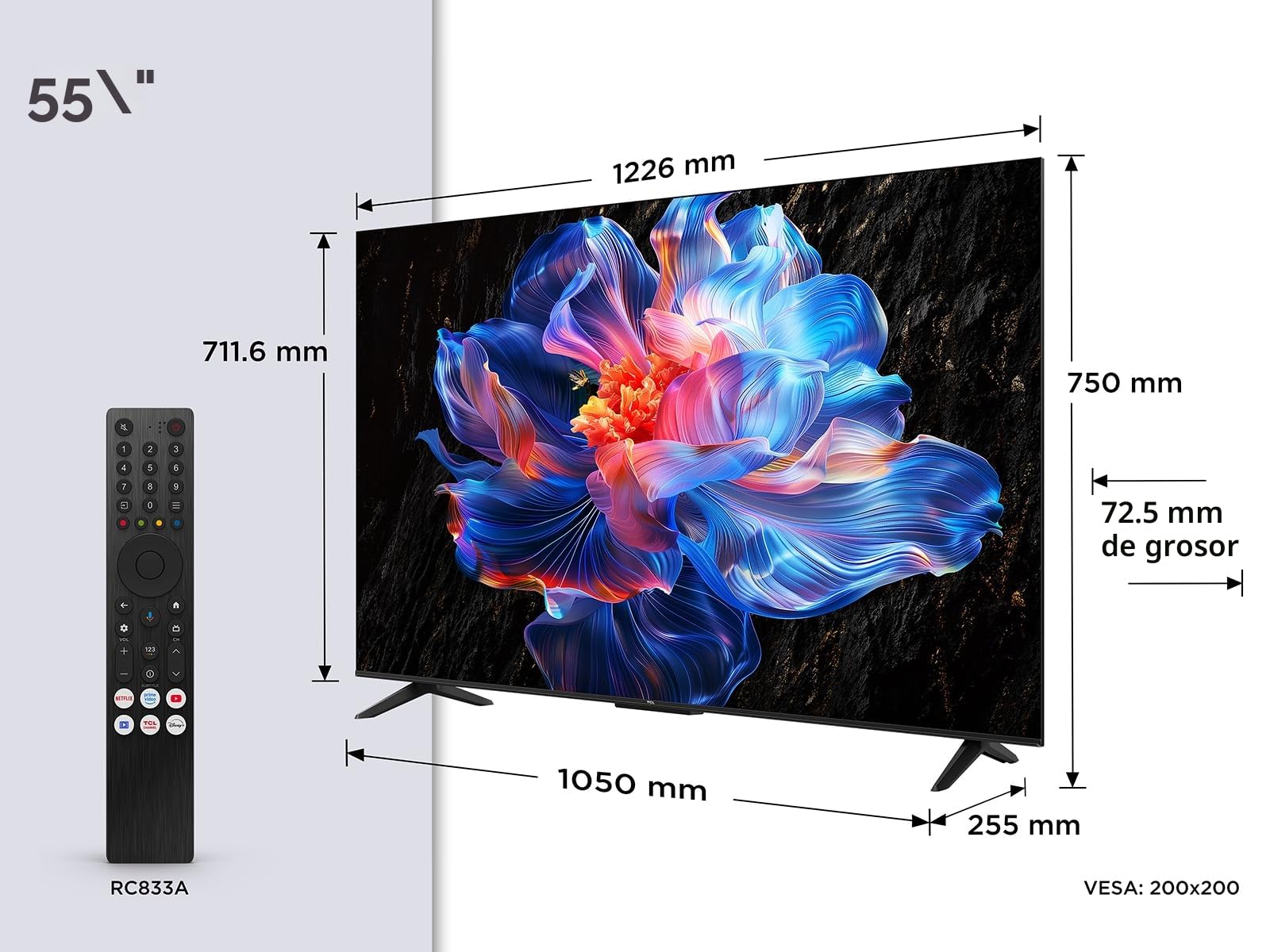 TCL 55V6C Televisor 55 Pulgadas 4K Smart TV LED, HDR, Google TV, Dolby Audio, Alexa y Google Assistant, Chromecast Built-in, Motion Clarity
