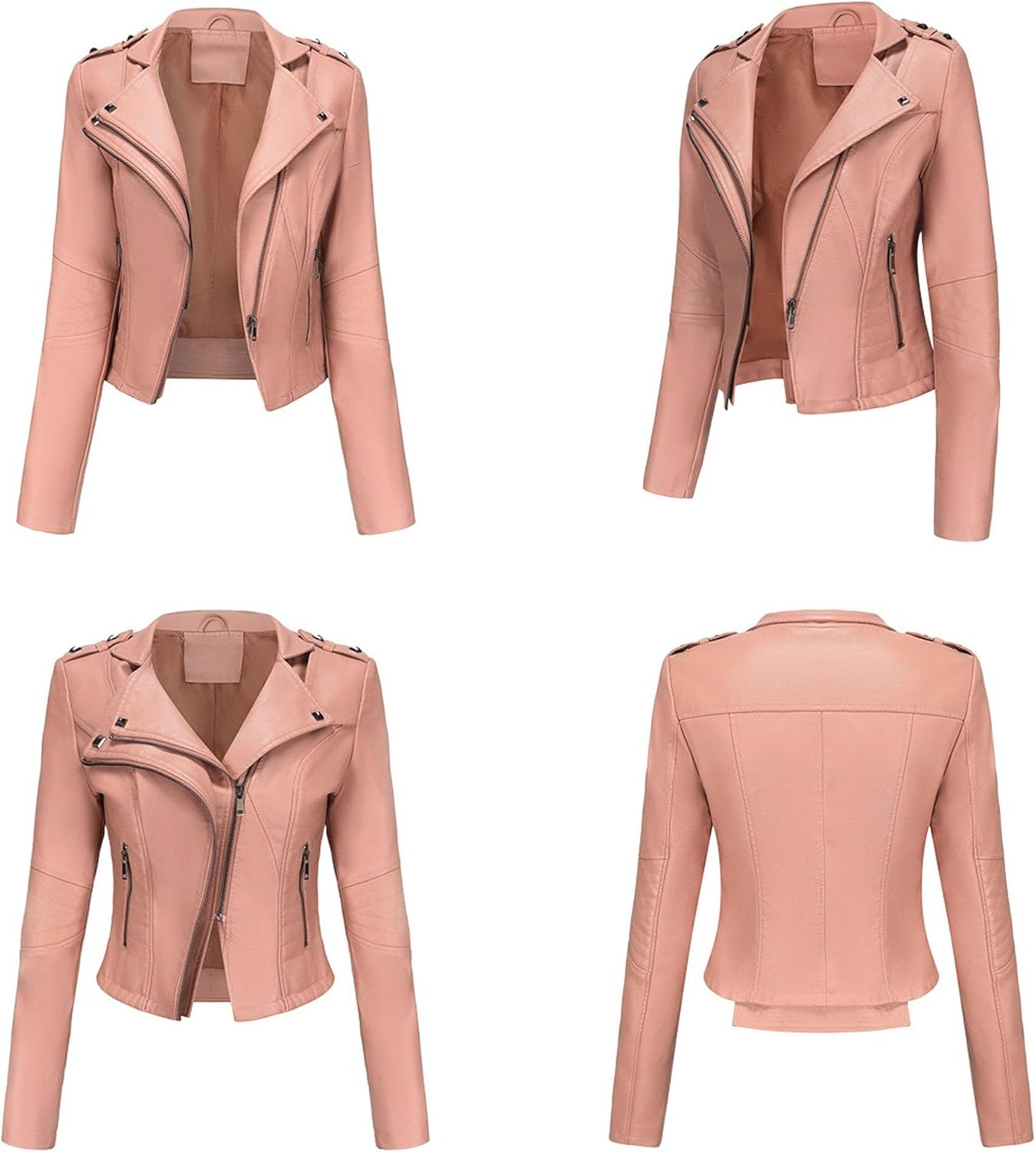 Women's Zip Up Faux Leather Casual Coat Lapel Fashion Spring Fall Coat Jacket Slim Fit Moto Biker Outerwear