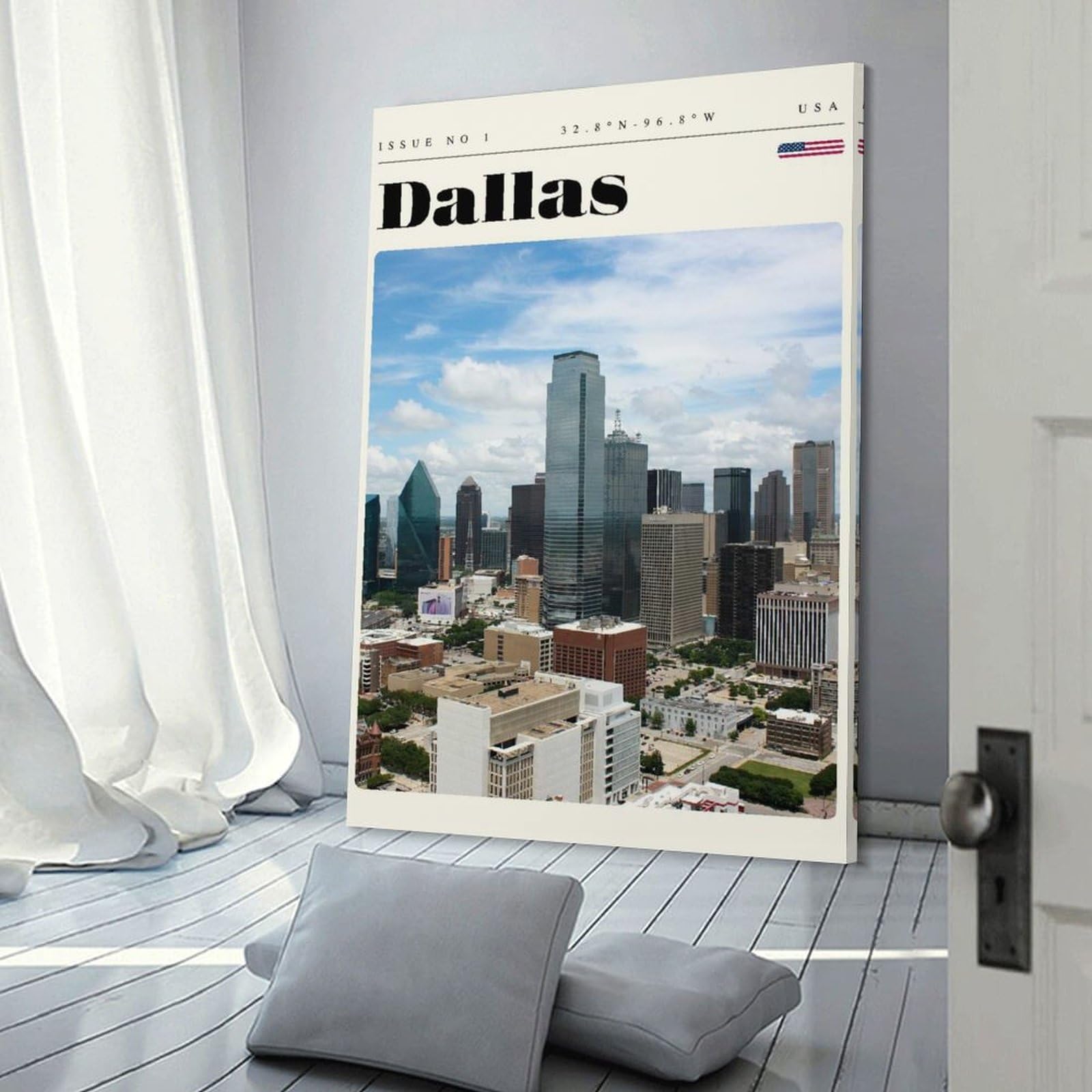Junmoney Hanging Wall Art Dallas Texas Travel Art, 24x36inch(60x90cm), for Contemporary Homes, Apartments Or Offices, Stylish Wall Art for Fresh Spaces