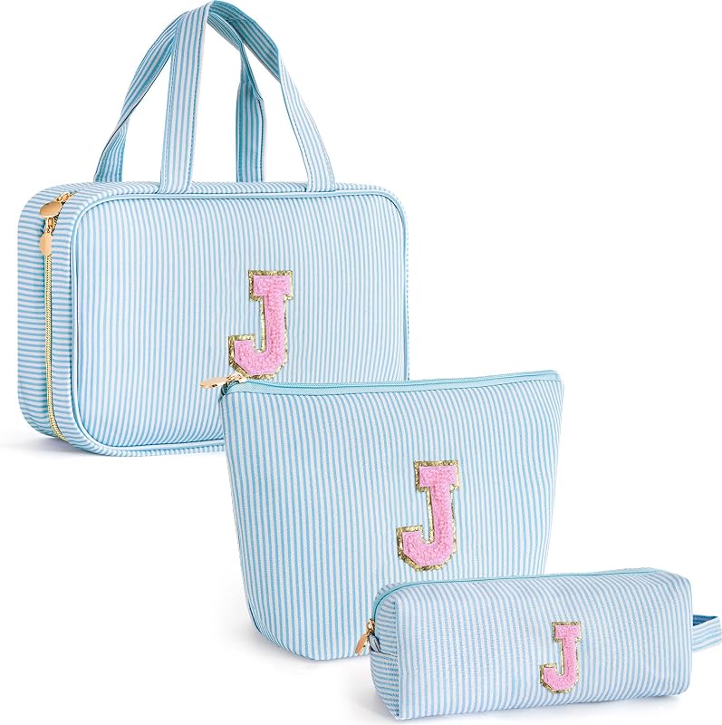 Necessaire de viagem Fystdtote em lona com compartimentos e zíper, azul, modelo J, conjunto com 3