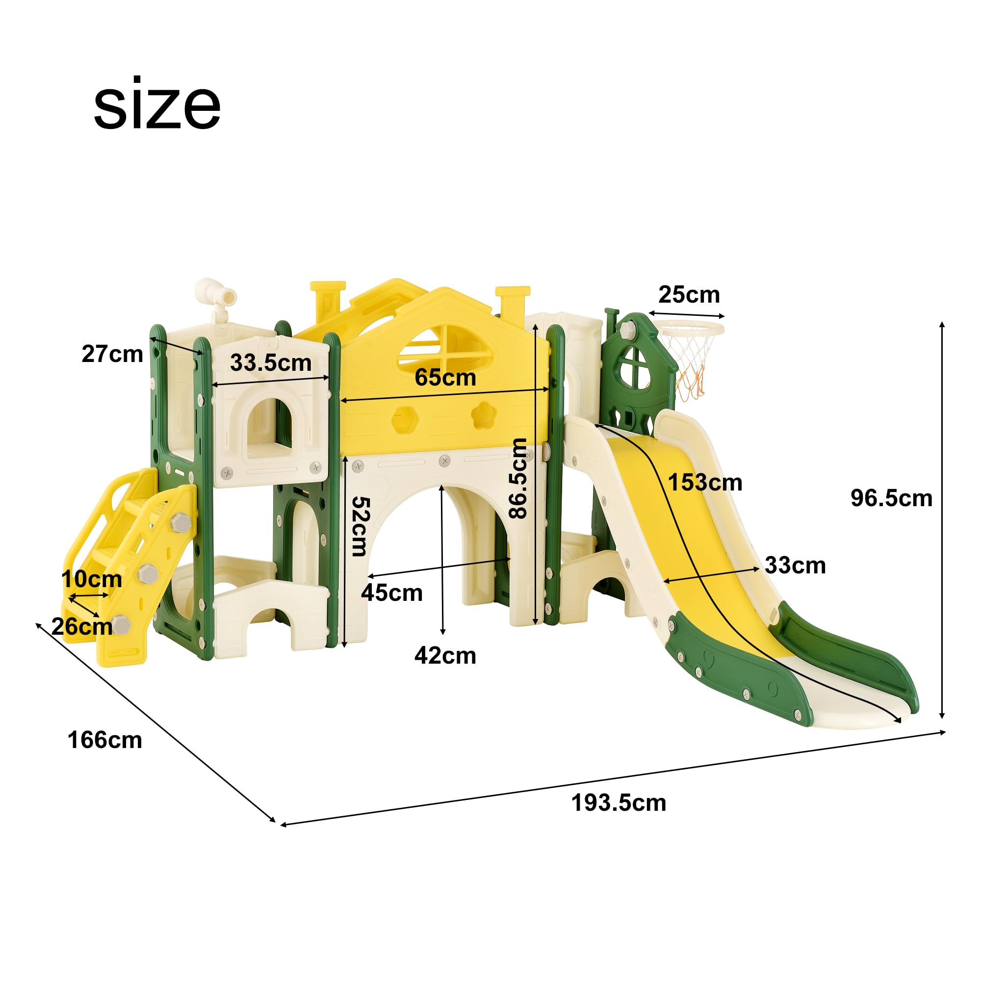 Kinder Rutsche, 7 in 1 Kinderrutsche mit Slide, Climber, Telescope, Small Window, Basketballkorb, Storage Space und Tunnel, Indoor-Kunststoffrutschenset, Montessori-Spielzeug für Den Spielplatz