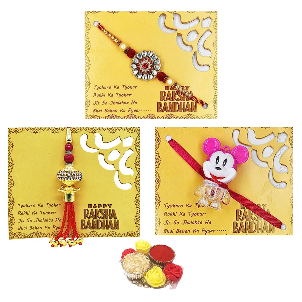 Saugat Traders Mens Family Rakhi Combo For Bhaiya-Bhabhi And One Kid With Decorative Roli Chawal Chopra-Cartoon -Lumba-Designer-Bhai Nephew Bhatija, Set Of 3 (B07VDF7V4G) Amazon Price History, Amazon Price Tracker