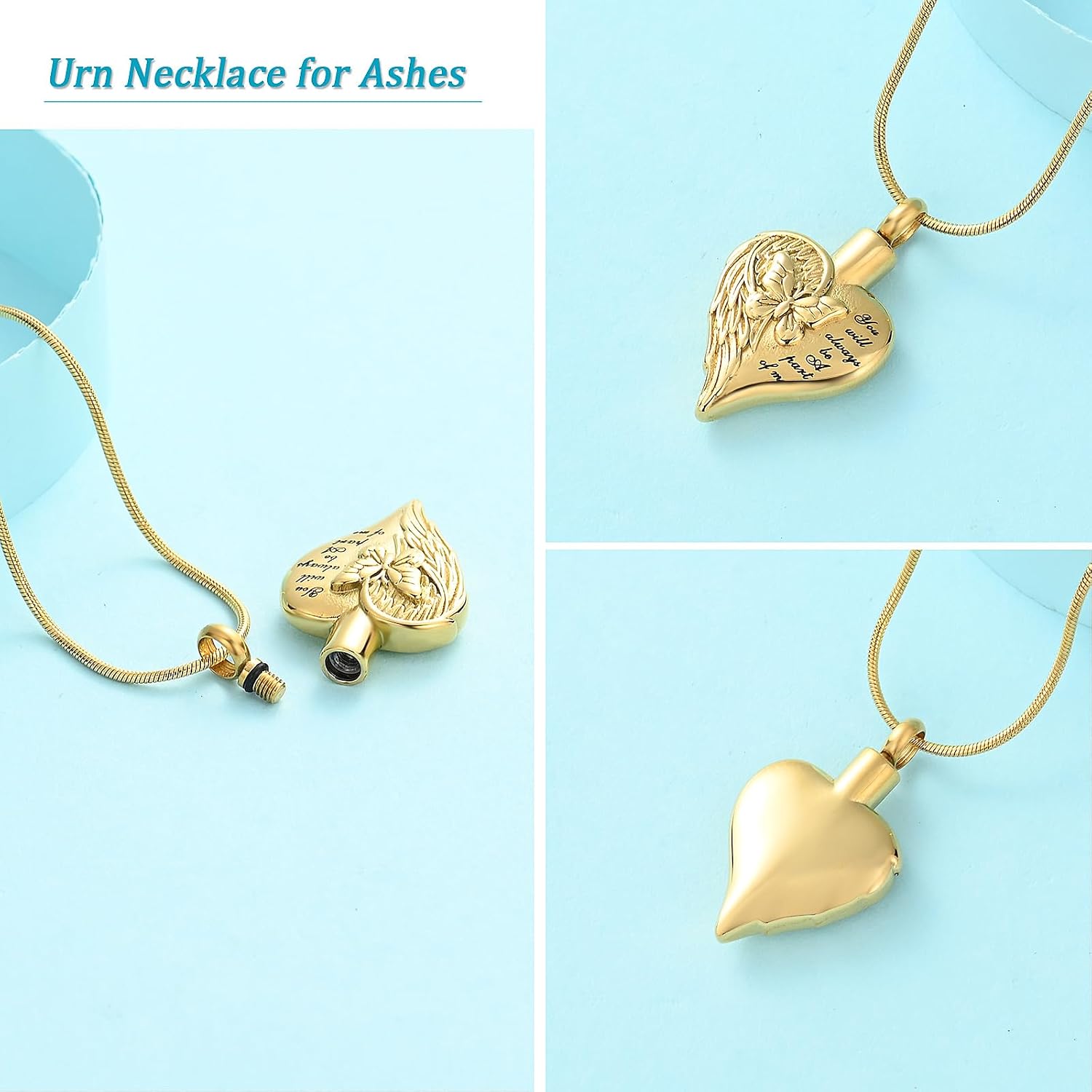 Hearbeingt Heart Urn Necklace for Ashes for Women Cremation Jewelry Butterfly Ashes Pendant for Human/Pet Keepsake Urn Locket of Loved Ones