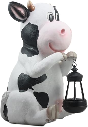 Miniatura 2 de Ebros Gift Estatua de vaca bovina Holstein Mama de granja de animales de campo con luz solar LED linterna Betty Sue decoración de jardín camino