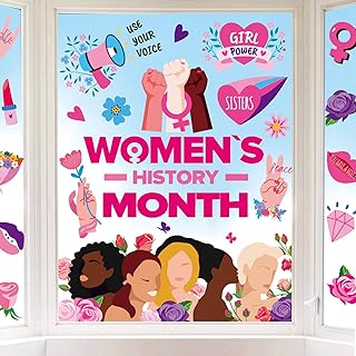 Whaline 9 Sheets Women's History Month Window Clings Window Decals Inspi...
