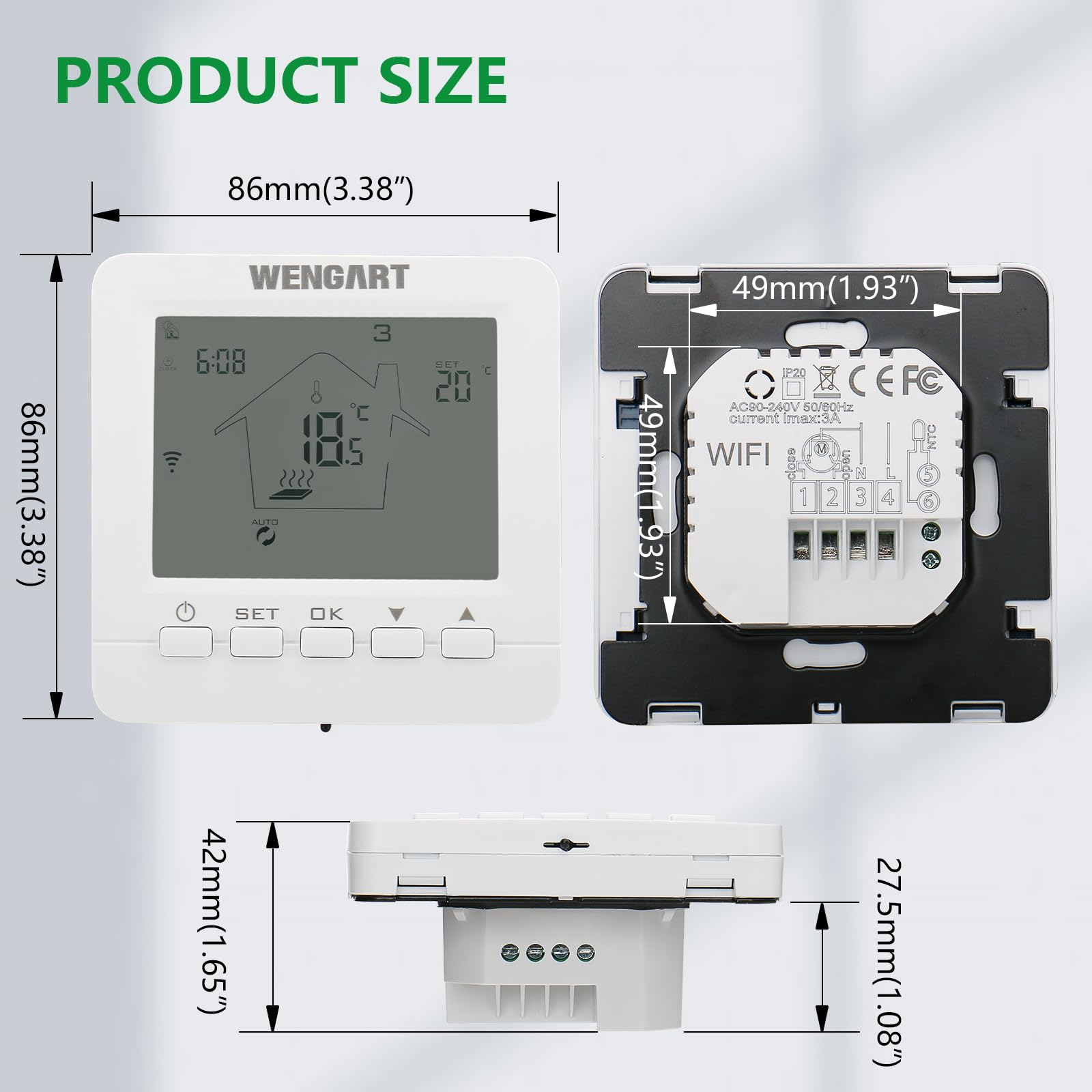 Wengart Termostato WiFi Inteligente para Suelo Radiante por Agua (3A),Modo Frío y Calor Conmutable,Compatible con Alexa/Google Home,App Tuya/Smart Life,Caja Redonda 60mm, Detección de Ventana Abierta