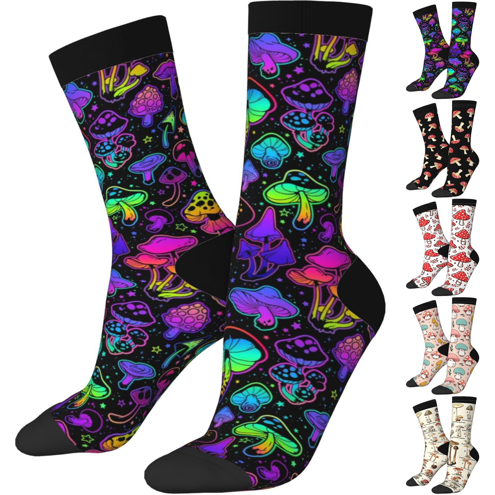 ZHIFU Funny Crew Mushroom Socks For Mushroom Lover, Cute Mushroom Printed Casual Novelty Sock Mushroom Gifts For Men Women, Mushroom Gifts, One Size
