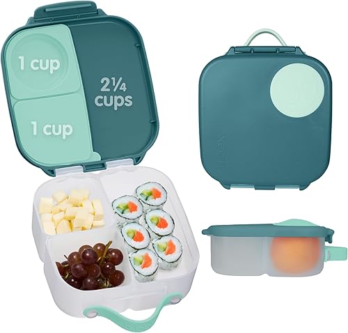 b.box Mini fiambrera para niños pequeños, niños  Bento Box, contenedor de almuerzo  2 compartimentos a prueba de fugas  Sin BPA (bosque esmeralda,