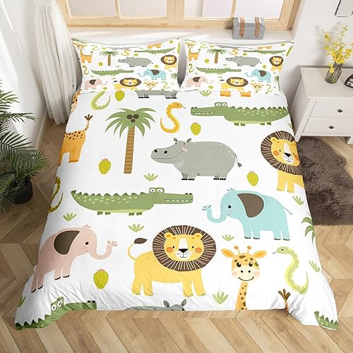 Juego de ropa de cama con estampado de animales salvajes, funda de edredón con estampado de animales salvajes para niños, niñas, adolescentes, lindo