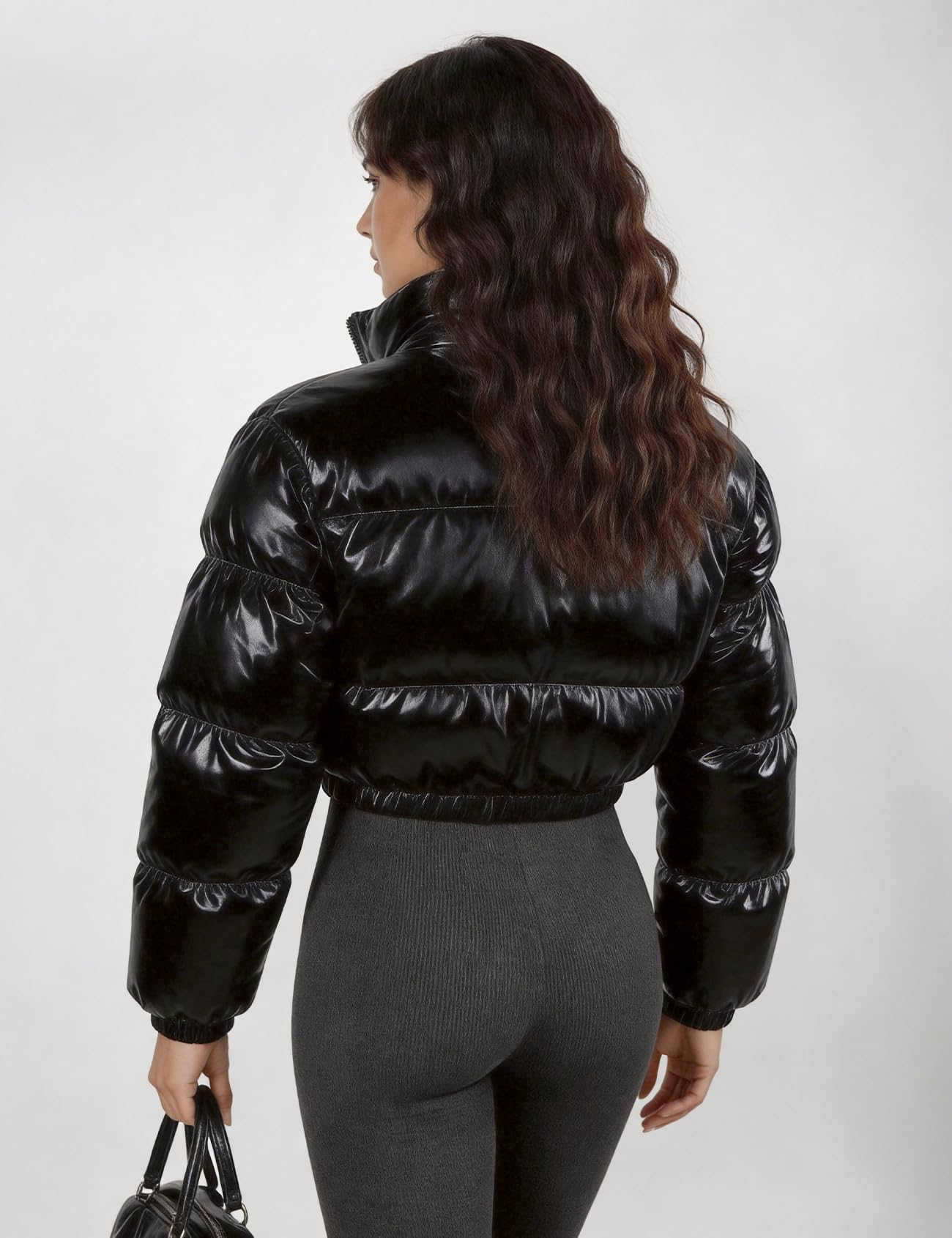 Flygo Gesteppte Steppjacke für Damen, metallisch, glänzend, mit Reißverschluss, Daunenmantel, Oberbekleidung