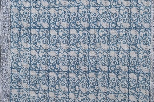 Miniatura 5 de Kantha indio - Manta de algodón con estampado de bloques de Kantha, hecha a mano, tamaño Queen e individual (azul, Queen (90 x 108))
