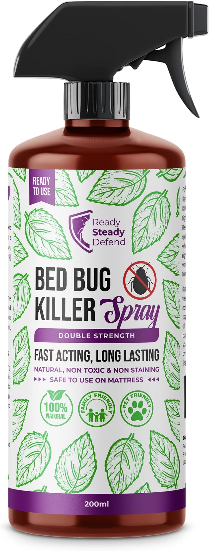 Bed Bug Killer Spray | Natural, Non Toxic & Non Staining | Fast Acting & Long Lasting | Family & Pet Friendly | Double Strength | 200ml