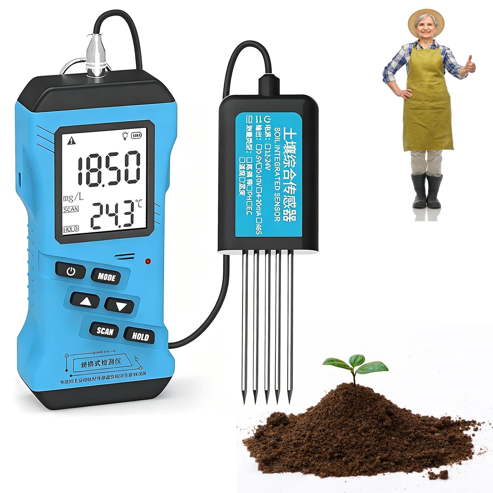 CLEASEBILY 7-in-1 Soil Test Kit: portable, 5 sec instant, moisture/pH/NPK/EC/temp, IP68, for garden & lawn