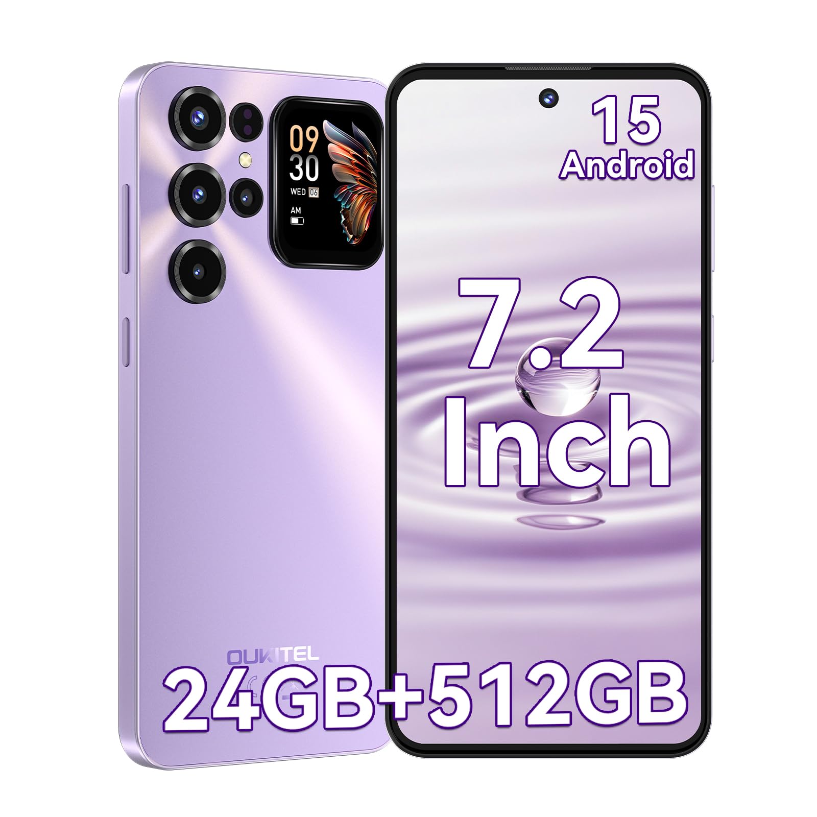 OUKITEL C68 Plus Smartphone Android 15, 24(8+16) GB+512GB/1TB, 7.2''HD with 1.8" Sub Display +120Hz Telefono Cellulare, 64MP, 6000mAh,Octa Core/NFC/Dual SIM/Face ID/Sblocco Impronte Digitali/GPS/OTG